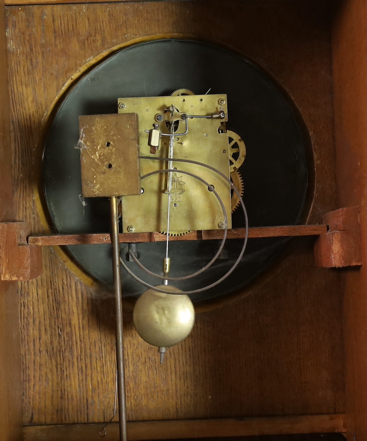 A Symphonion oak musical longcase hall clock, c.1895, playing 13.5in. discs, width 58cm depth 37cm height 235cm